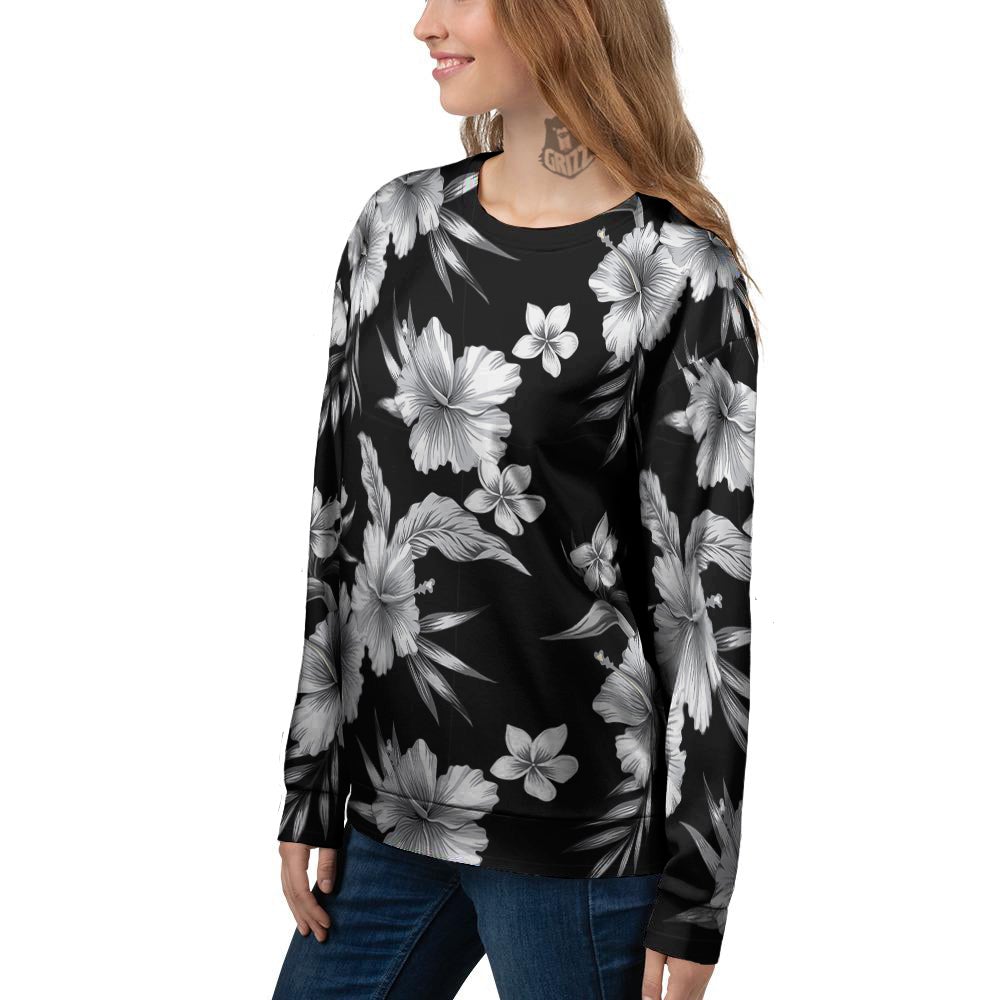 Frangipani White And Black Print Pattern Women's Sweatshirt-grizzshop