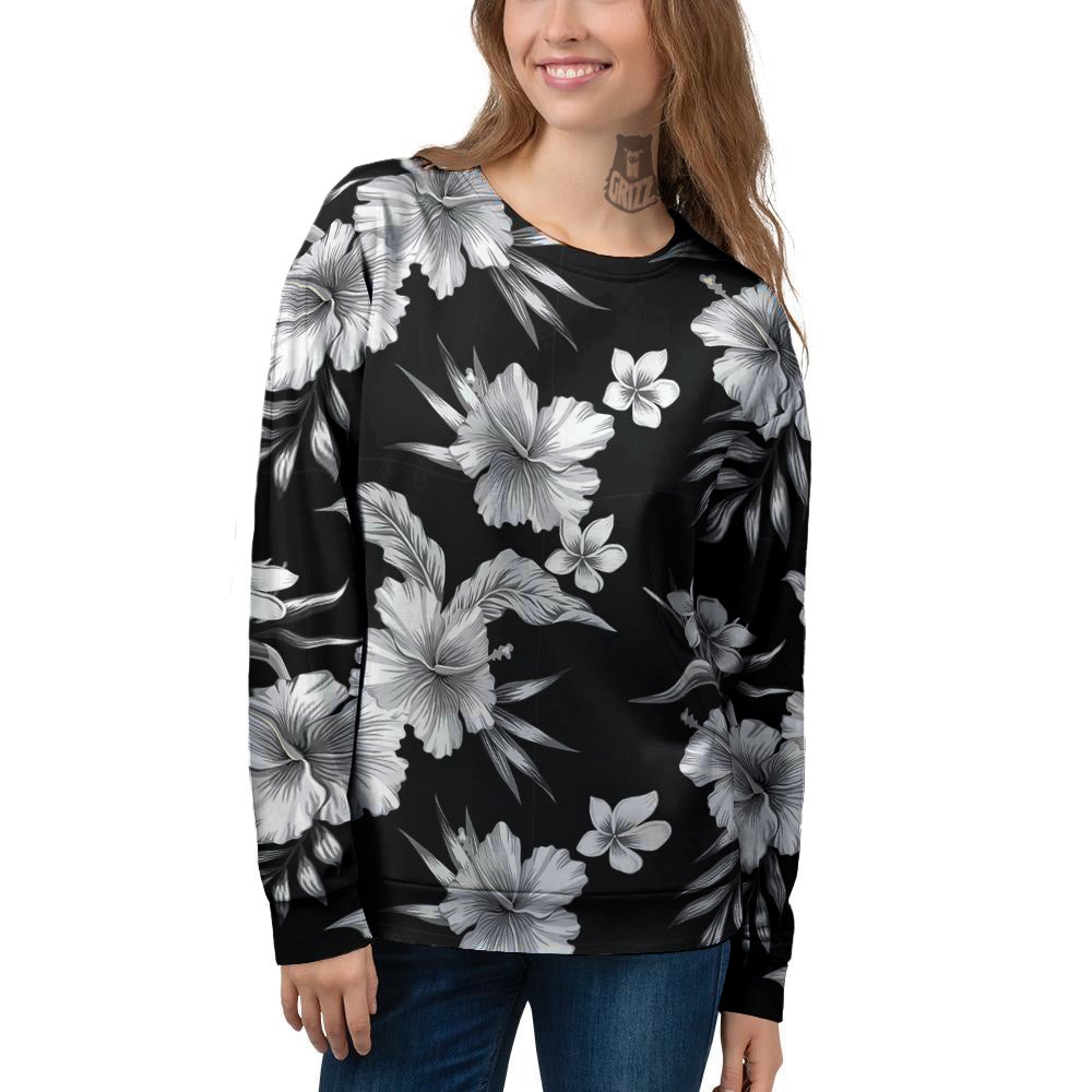 Frangipani White And Black Print Pattern Women's Sweatshirt-grizzshop