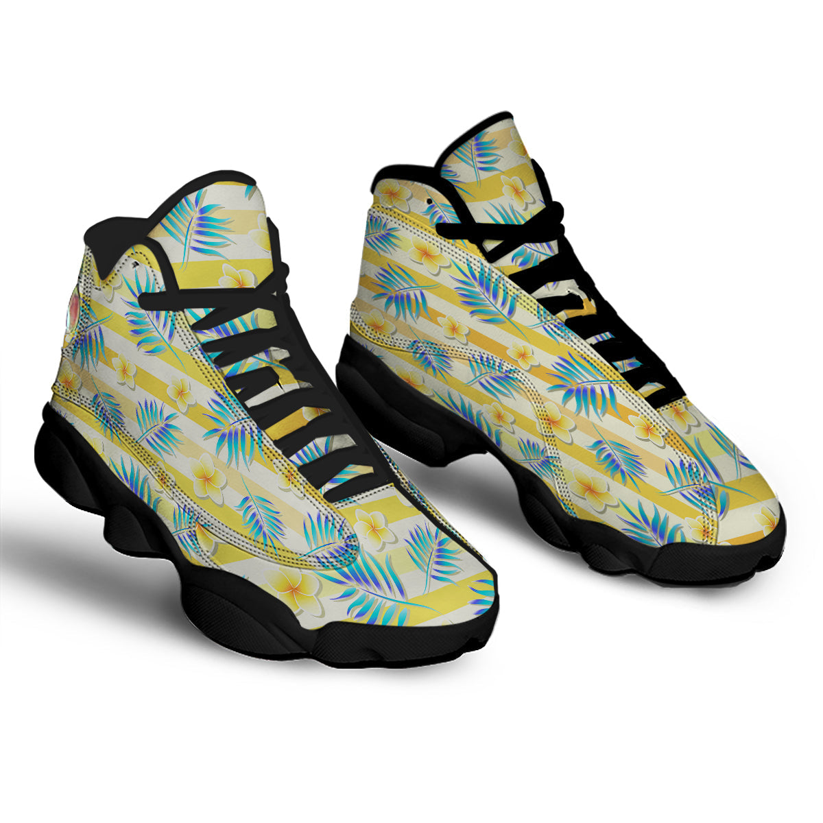 Frangipani Yellow Print Pattern Black Basketball Shoes-grizzshop