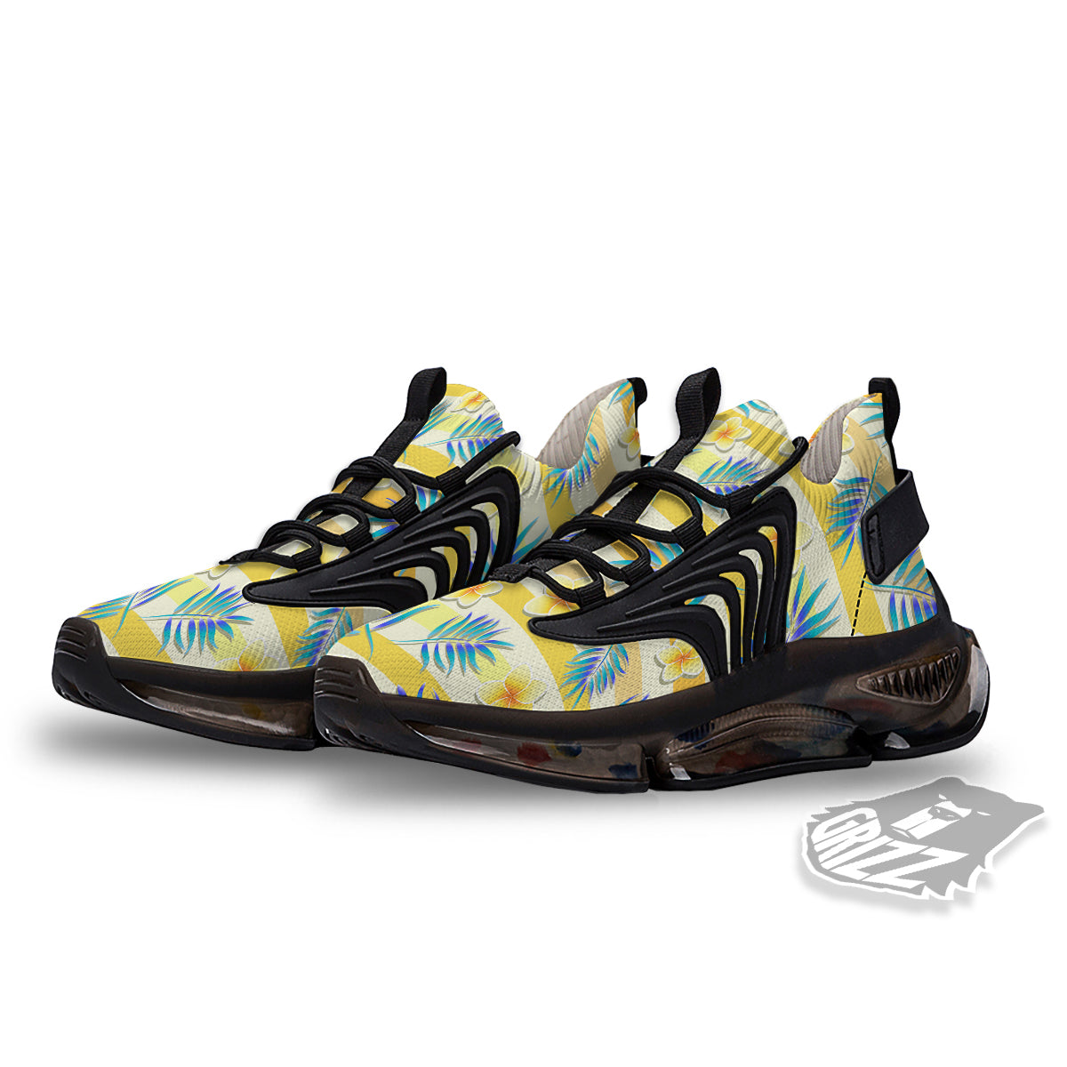 Frangipani Yellow Print Pattern Black Gym Shoes-grizzshop