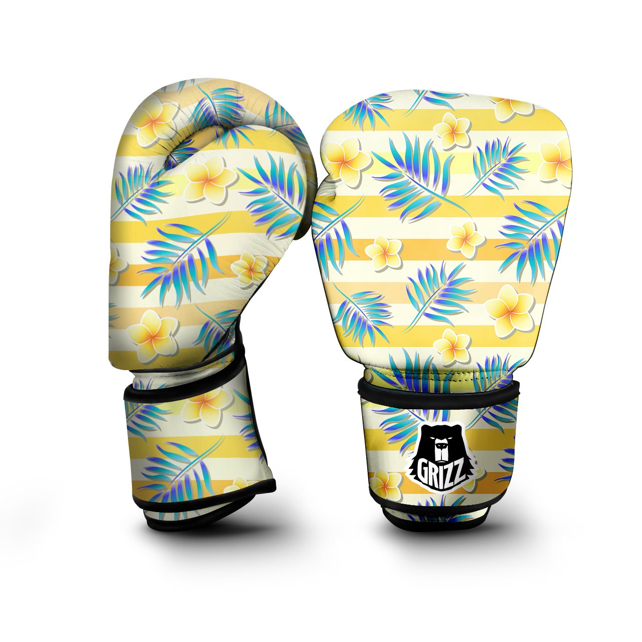 Frangipani Yellow Print Pattern Boxing Gloves-grizzshop