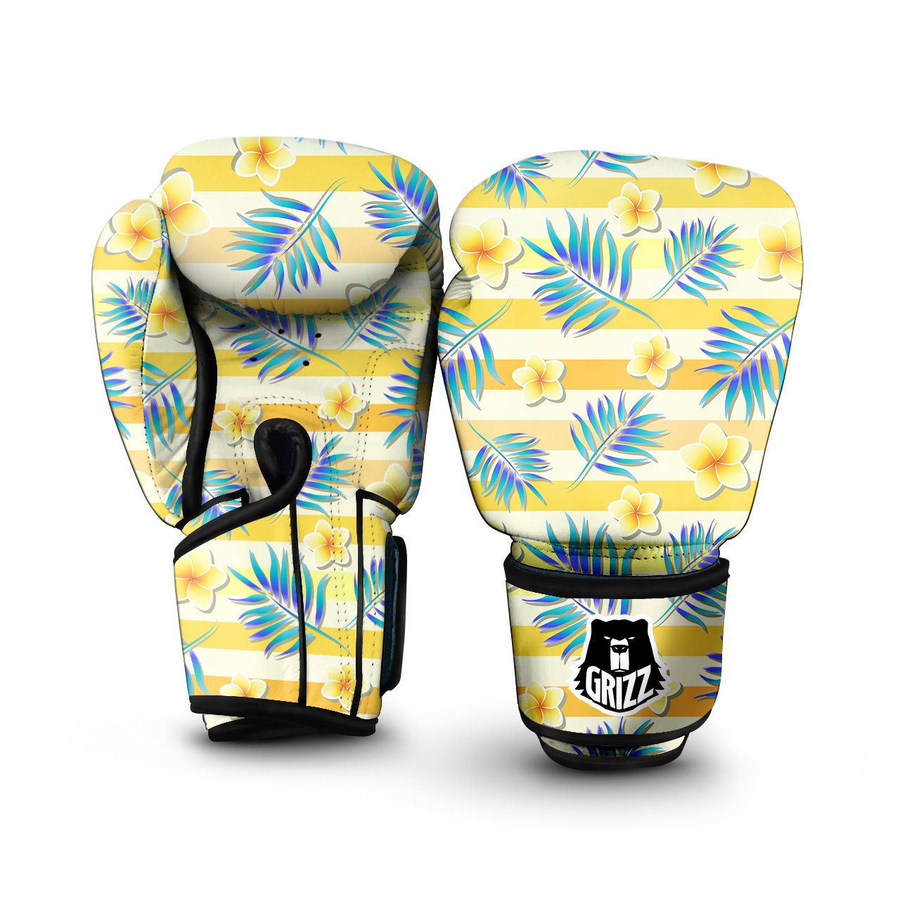 Frangipani Yellow Print Pattern Boxing Gloves-grizzshop