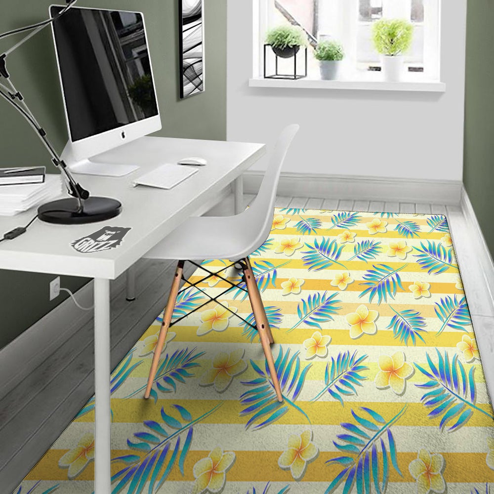 Frangipani Yellow Print Pattern Floor Mat-grizzshop