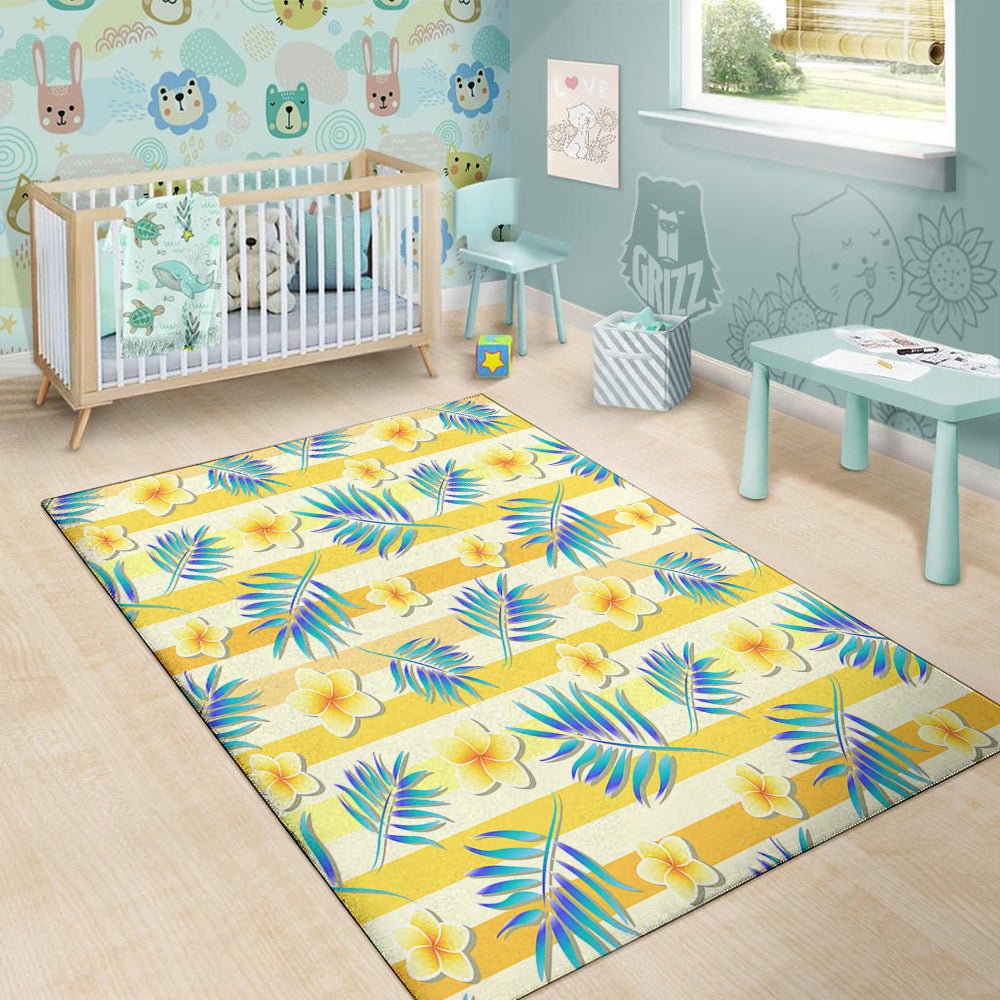 Frangipani Yellow Print Pattern Floor Mat-grizzshop