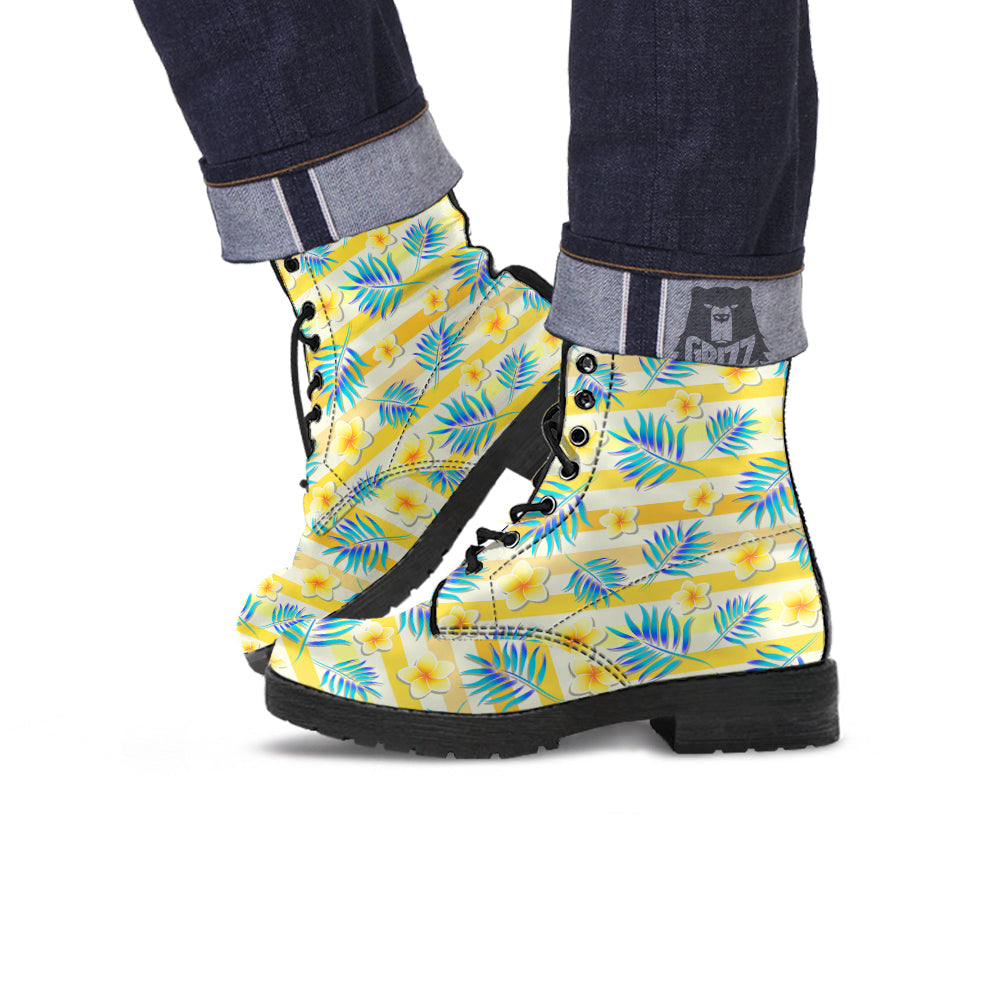 Frangipani Yellow Print Pattern Leather Boots-grizzshop