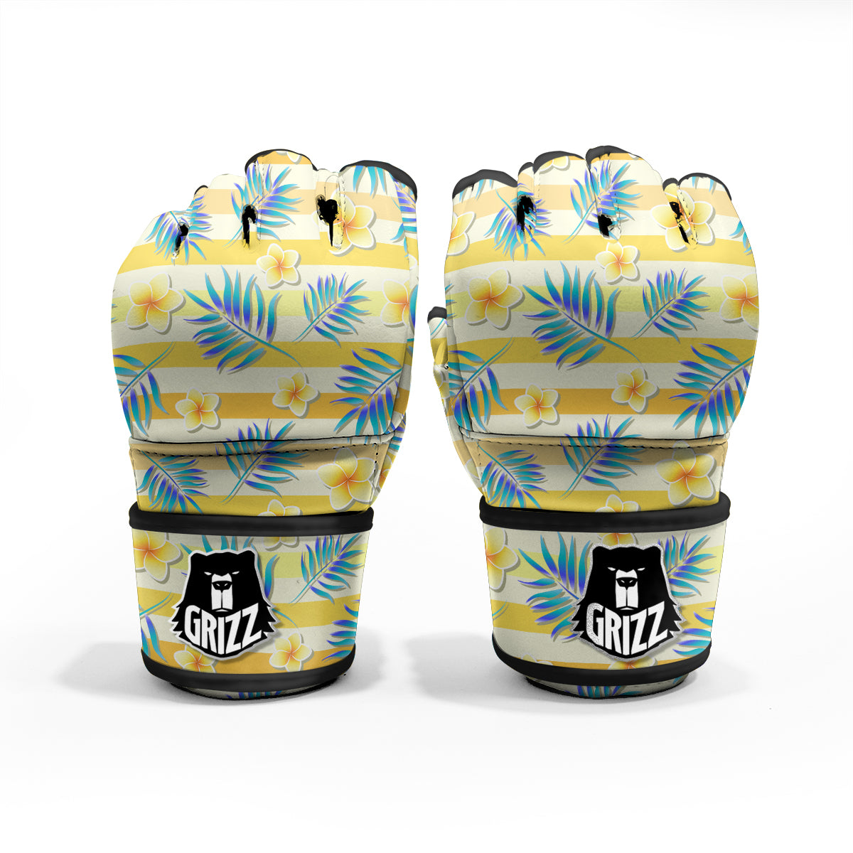 Frangipani Yellow Print Pattern MMA Gloves-grizzshop