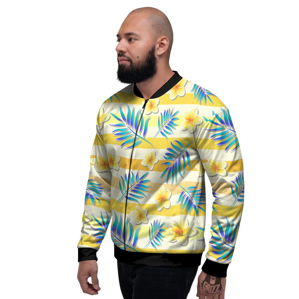 Frangipani Yellow Print Pattern Men's Bomber Jacket-grizzshop