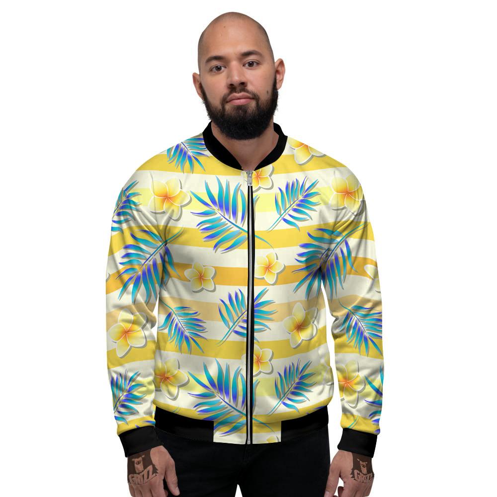 Frangipani Yellow Print Pattern Men's Bomber Jacket-grizzshop