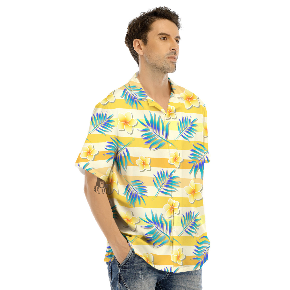 Frangipani Yellow Print Pattern Men's Hawaiian Shirt-grizzshop