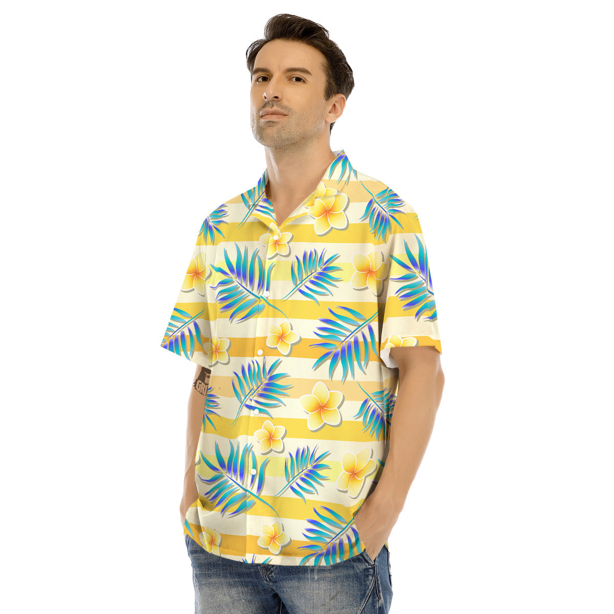 Frangipani Yellow Print Pattern Men's Hawaiian Shirt-grizzshop