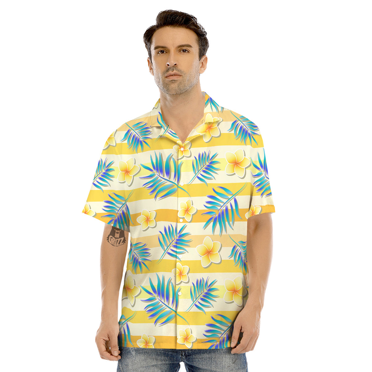Frangipani Yellow Print Pattern Men's Hawaiian Shirt-grizzshop