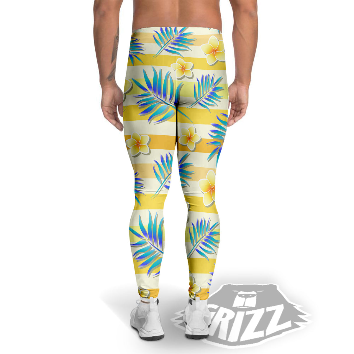 Frangipani Yellow Print Pattern Men's Leggings-grizzshop