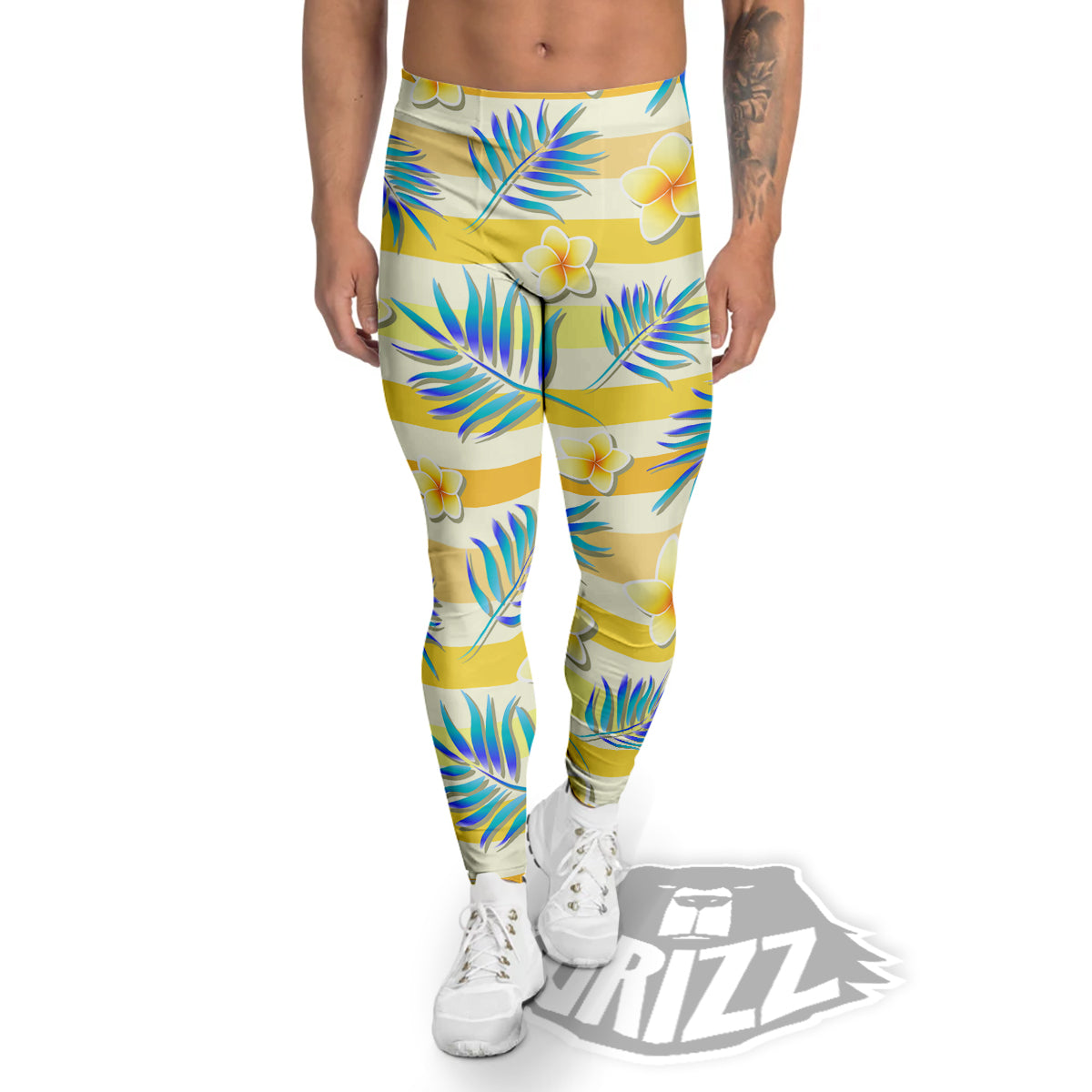 Frangipani Yellow Print Pattern Men's Leggings-grizzshop