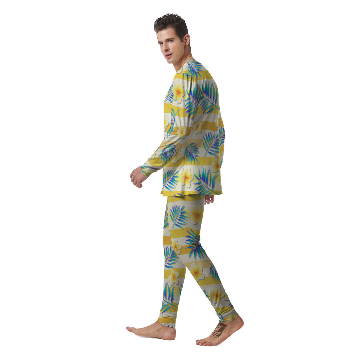 Frangipani Yellow Print Pattern Men's Pajamas-grizzshop