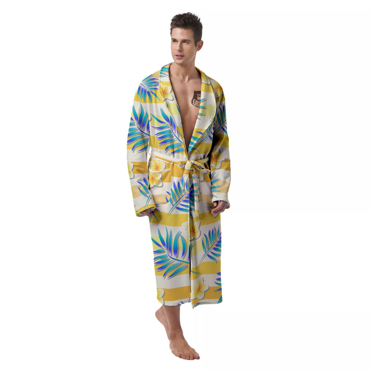 Frangipani Yellow Print Pattern Men's Robe-grizzshop