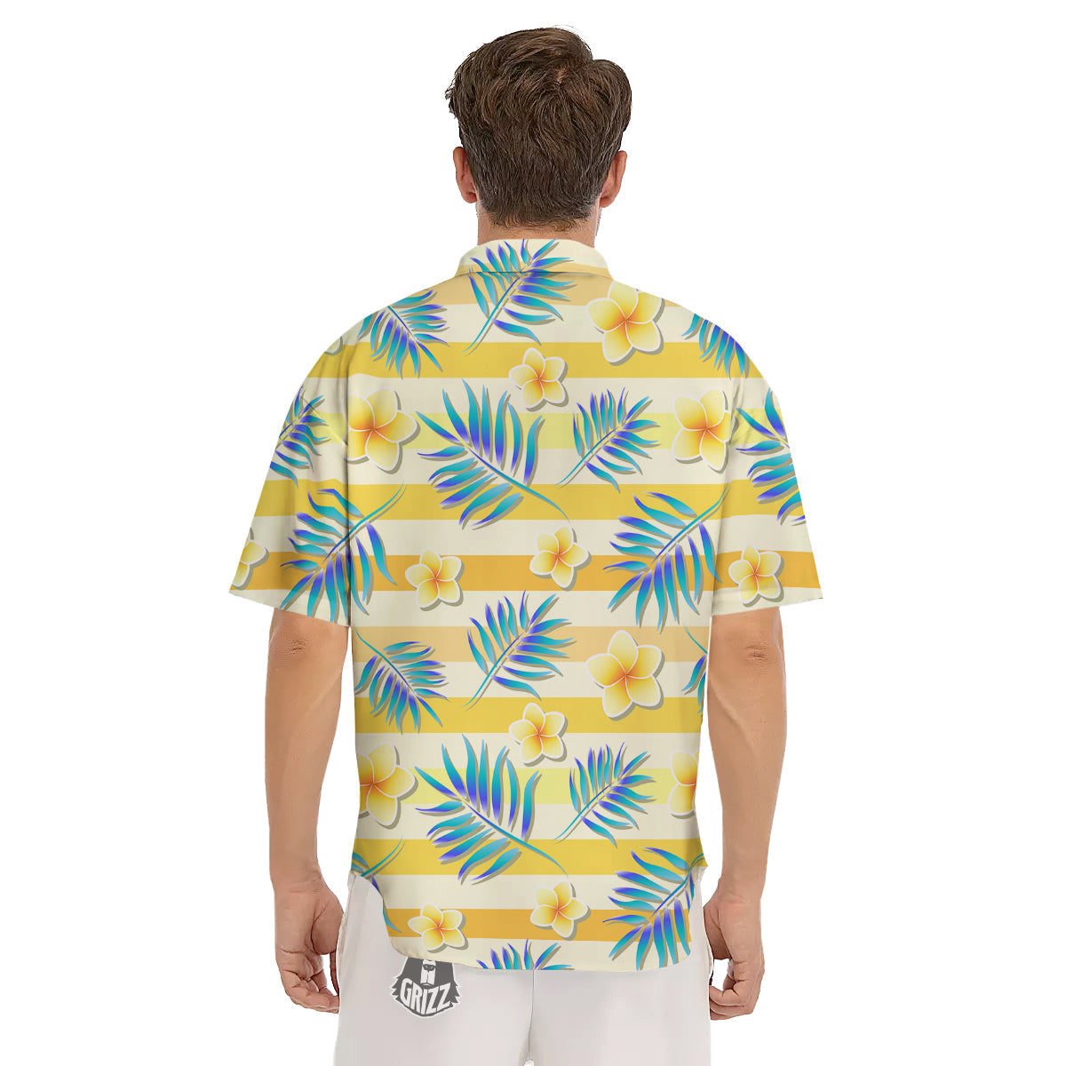 Frangipani Yellow Print Pattern Men's Short Sleeve Shirts-grizzshop