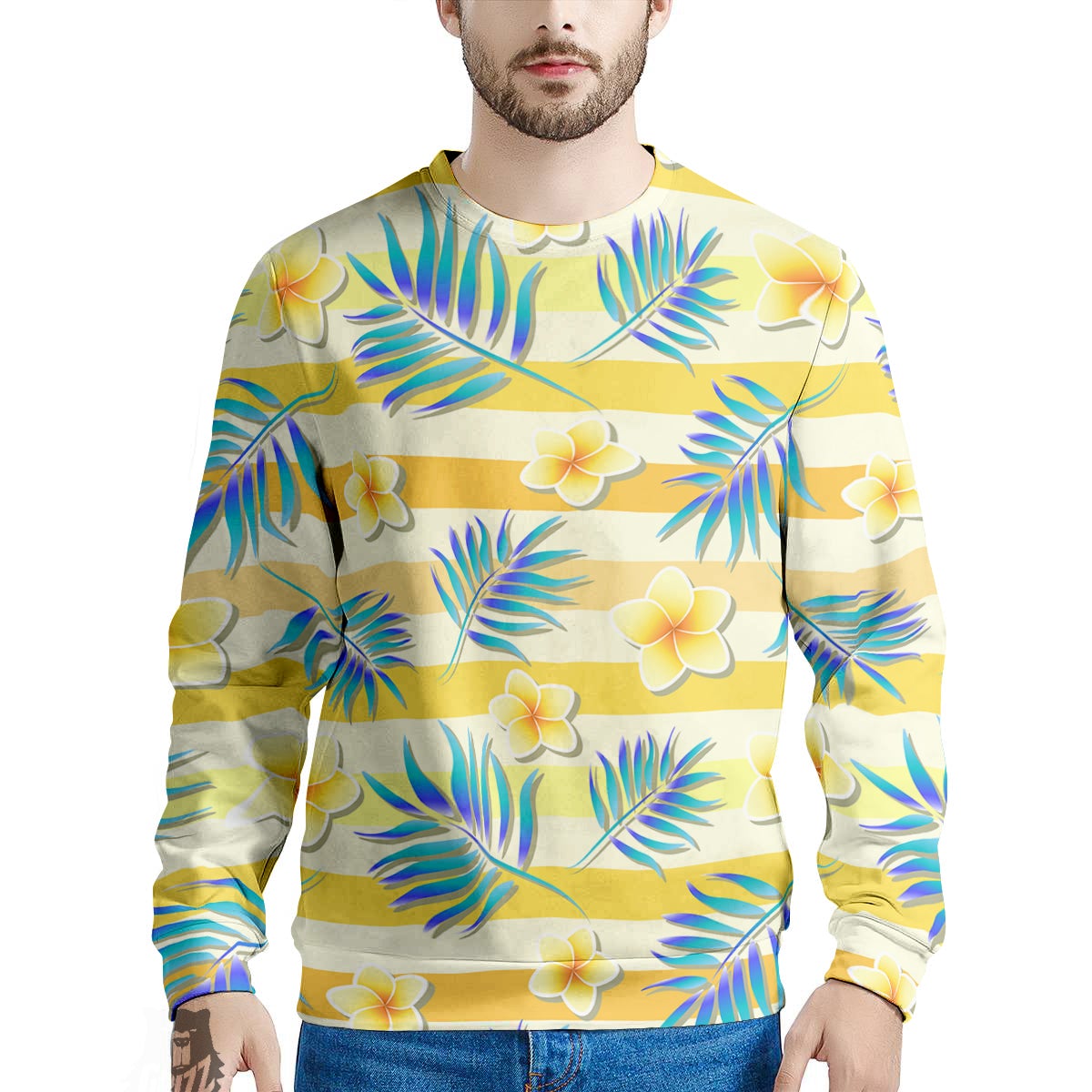 Frangipani Yellow Print Pattern Men's Sweatshirt-grizzshop