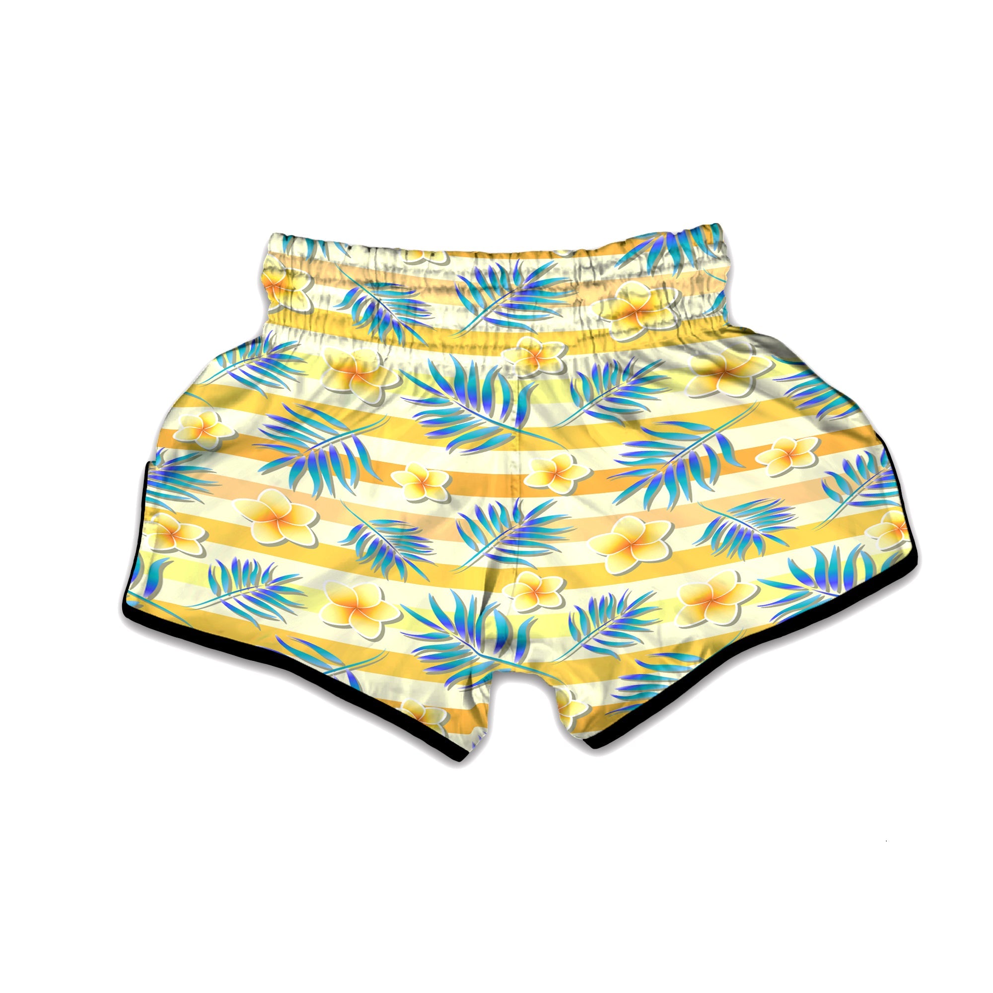 Frangipani Yellow Print Pattern Muay Thai Boxing Shorts-grizzshop
