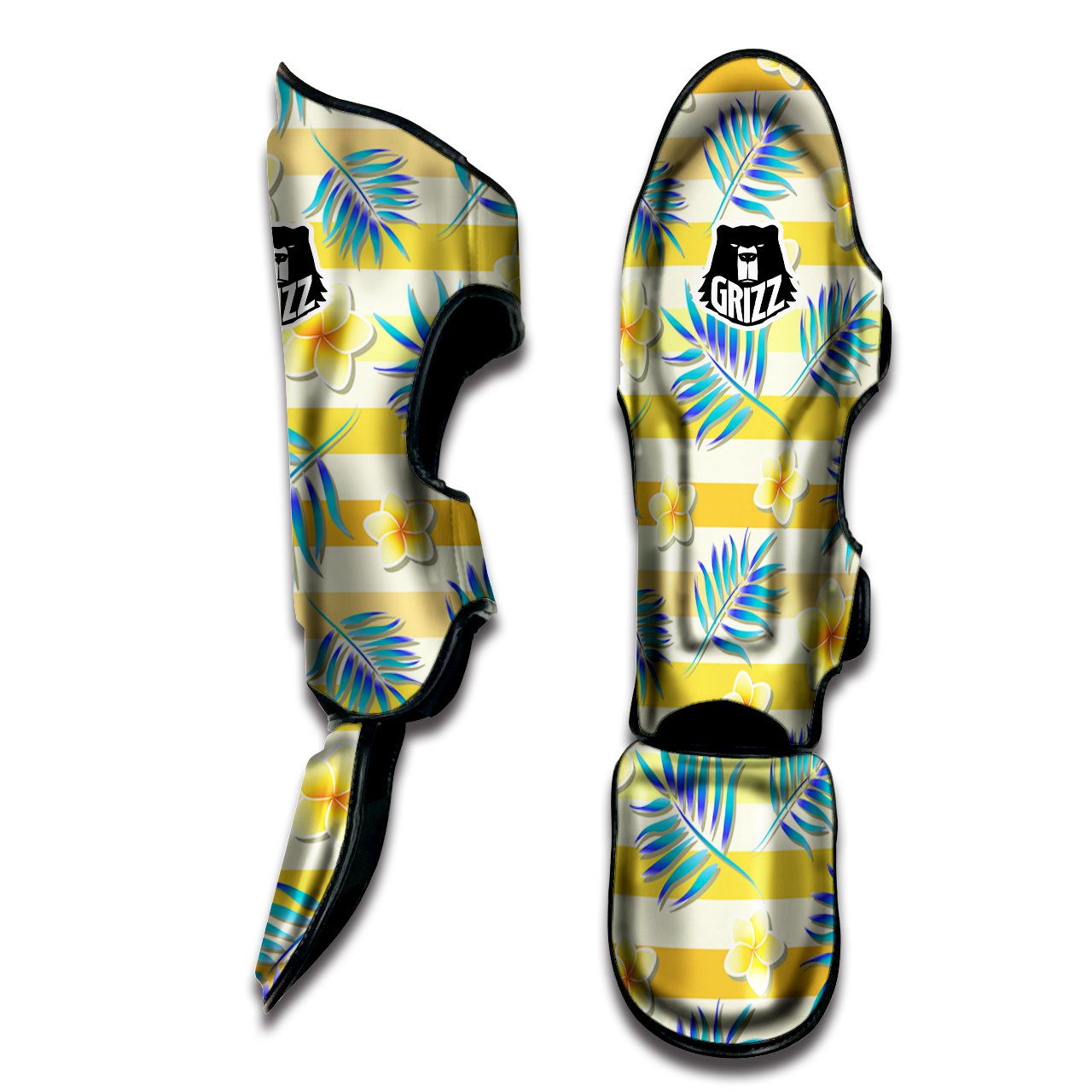 Frangipani Yellow Print Pattern Muay Thai Shin Guards-grizzshop