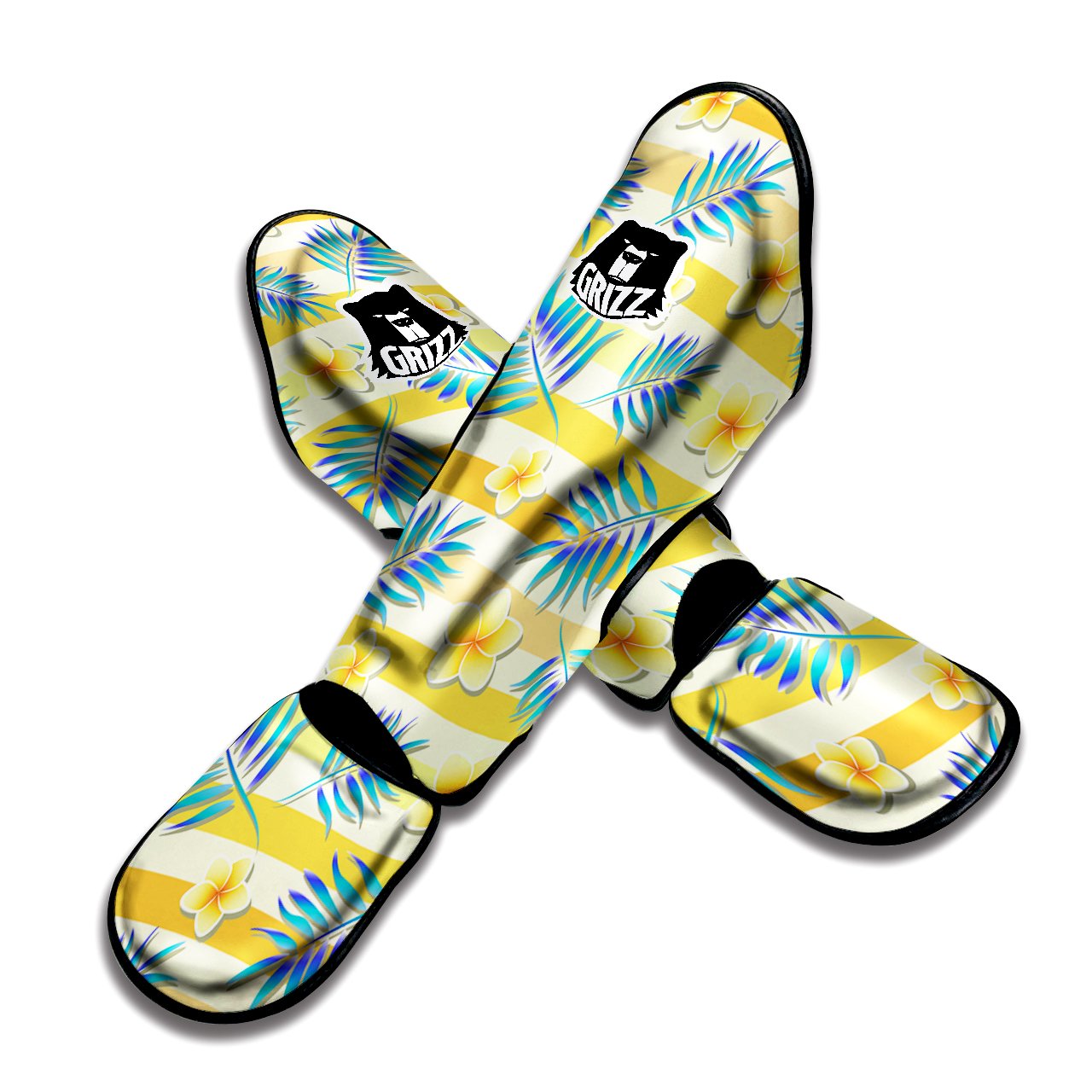 Frangipani Yellow Print Pattern Muay Thai Shin Guards-grizzshop