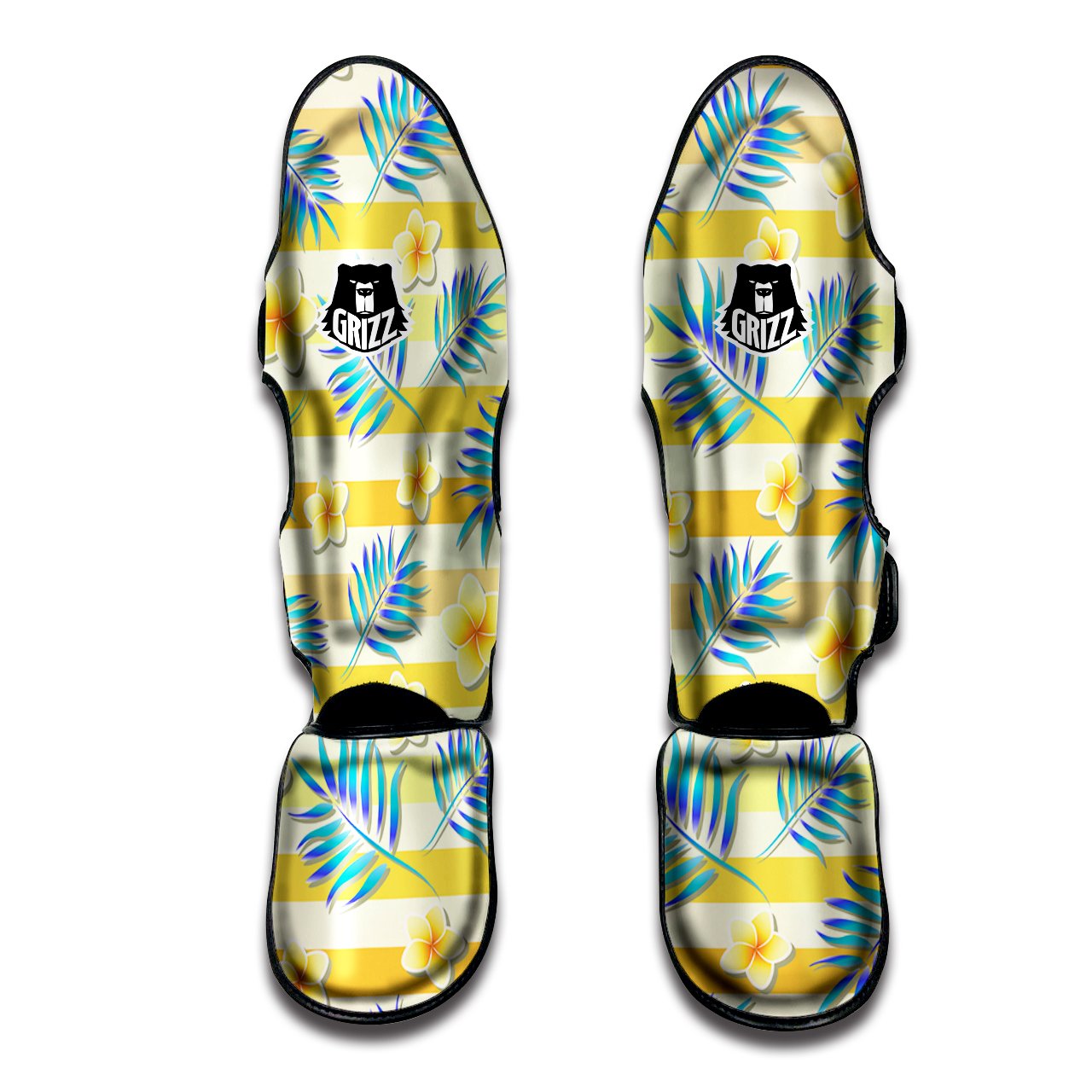 Frangipani Yellow Print Pattern Muay Thai Shin Guards-grizzshop