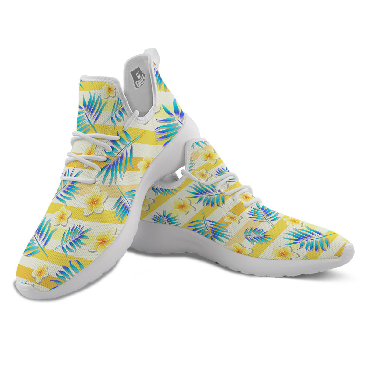 Frangipani Yellow Print Pattern White Athletic Shoes-grizzshop