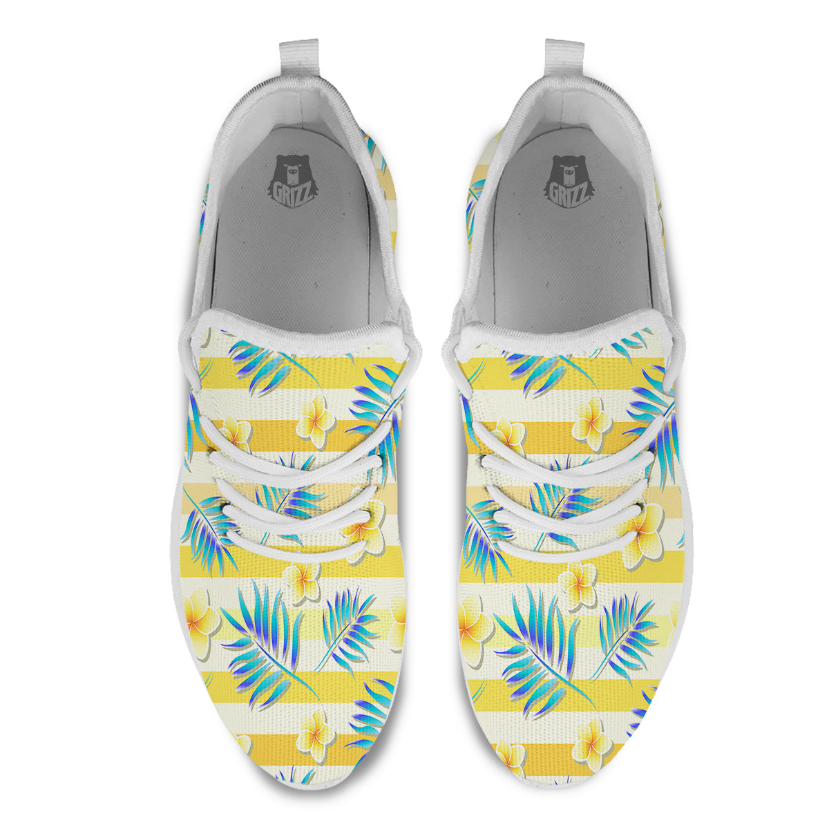 Frangipani Yellow Print Pattern White Athletic Shoes-grizzshop