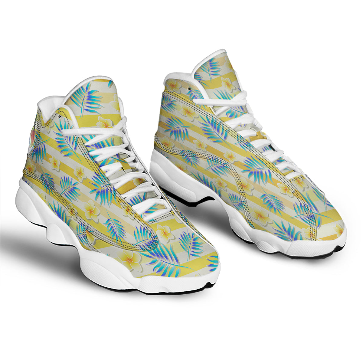 Frangipani Yellow Print Pattern White Basketball Shoes-grizzshop