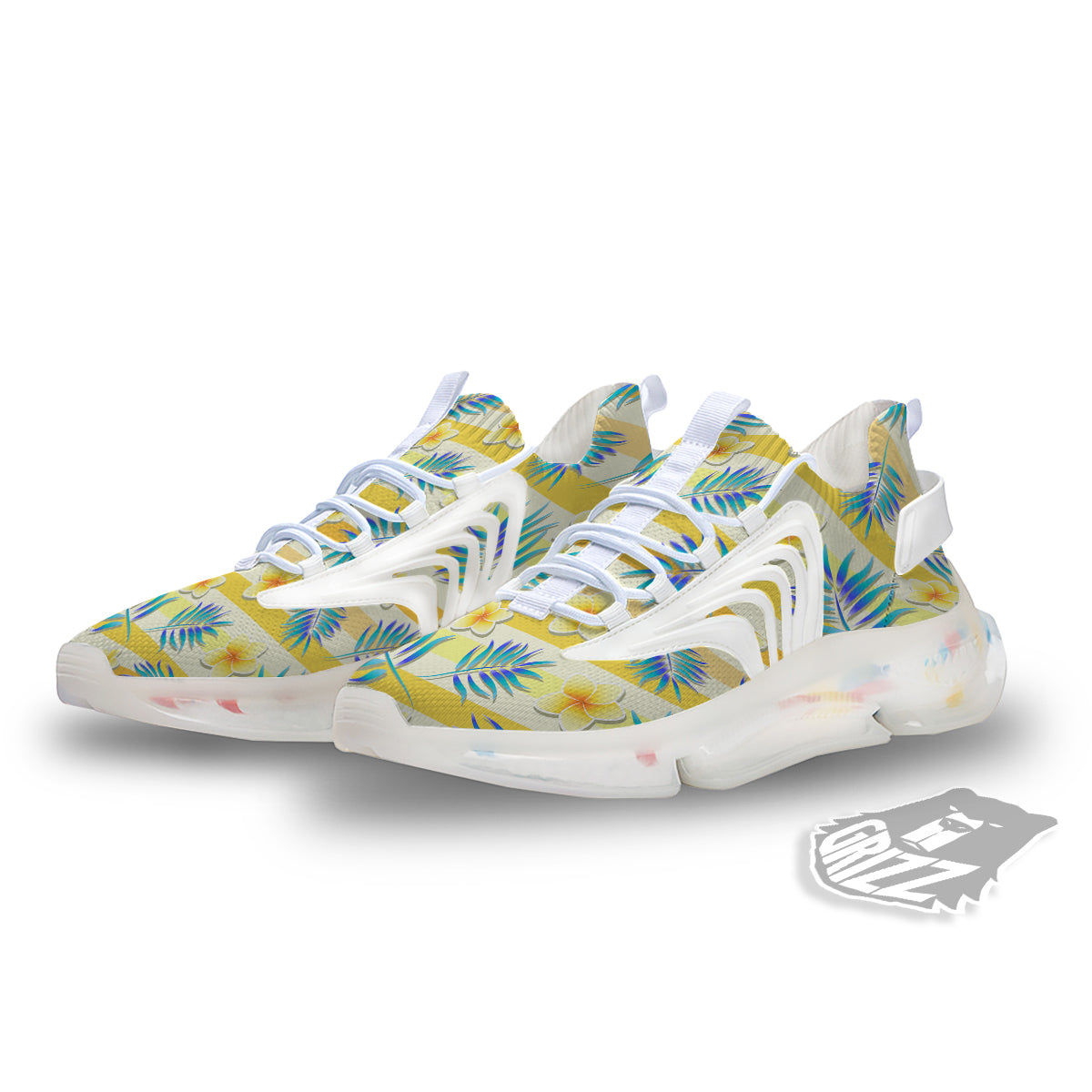 Frangipani Yellow Print Pattern White Gym Shoes-grizzshop