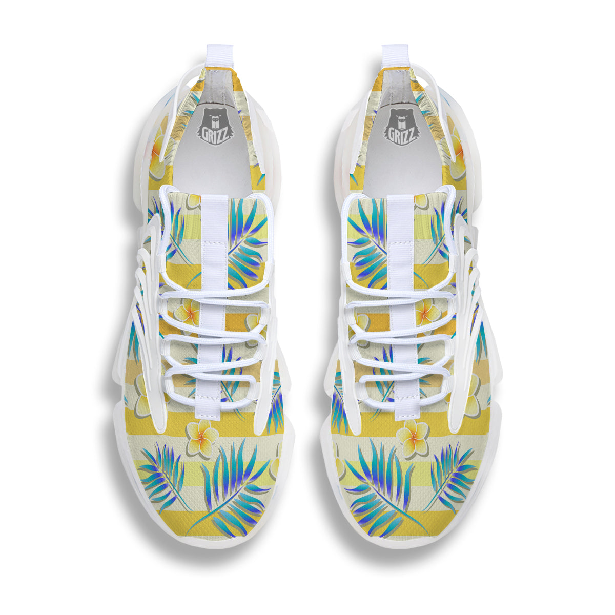 Frangipani Yellow Print Pattern White Gym Shoes-grizzshop