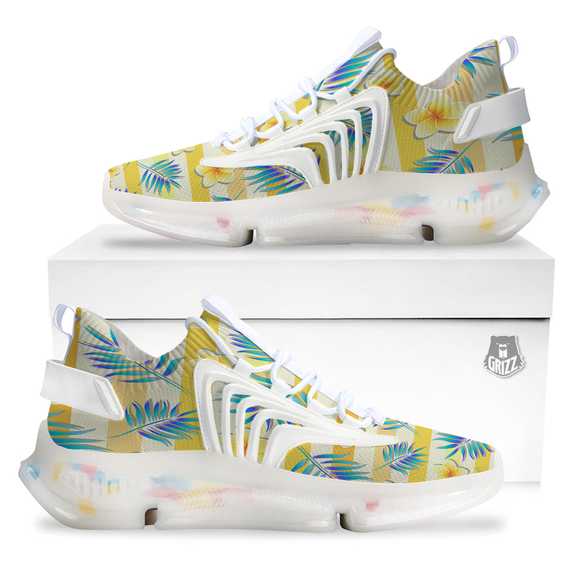 Frangipani Yellow Print Pattern White Gym Shoes-grizzshop