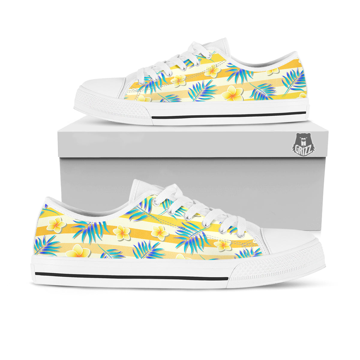 Frangipani Yellow Print Pattern White Low Top Shoes-grizzshop