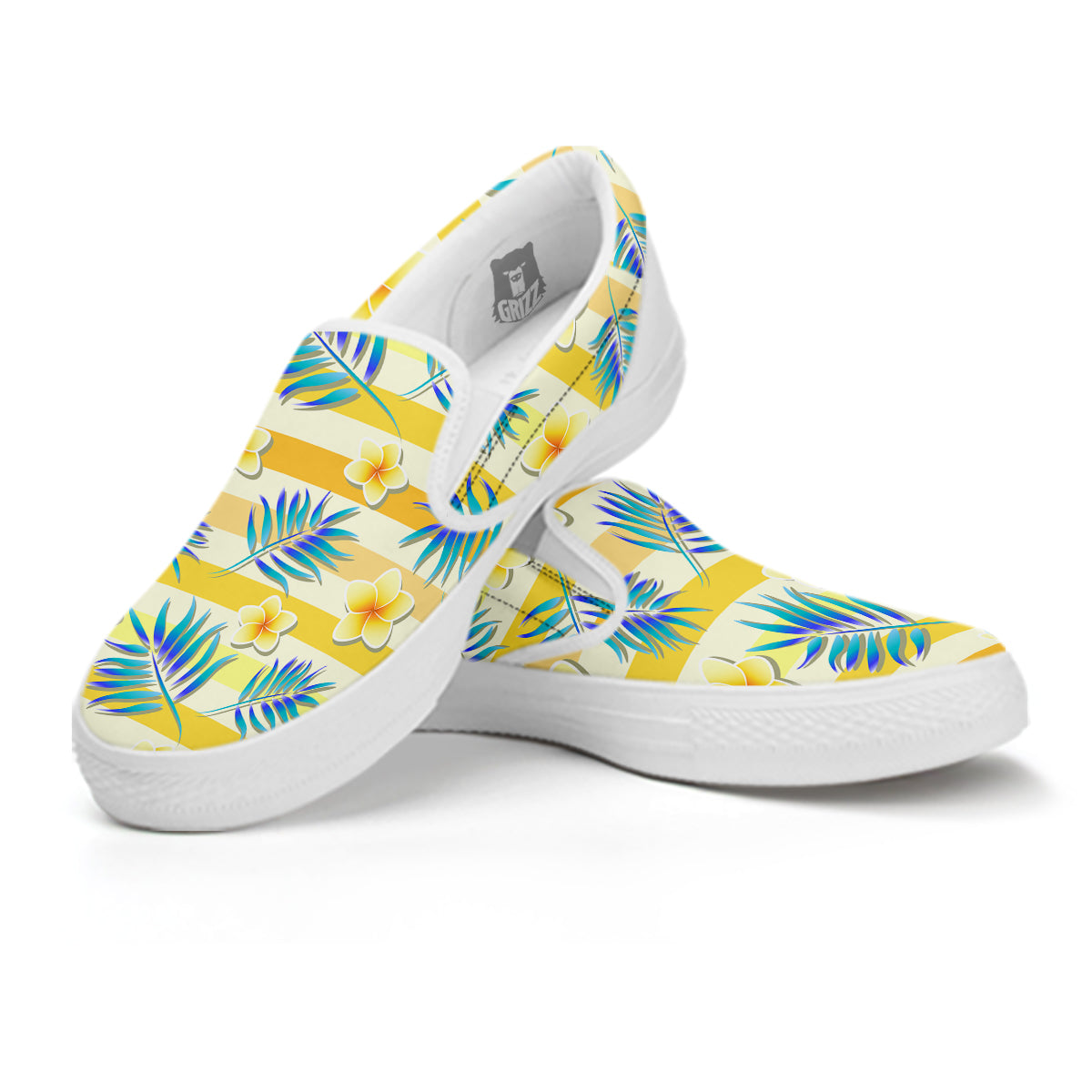 Frangipani Yellow Print Pattern White Slip On Shoes-grizzshop