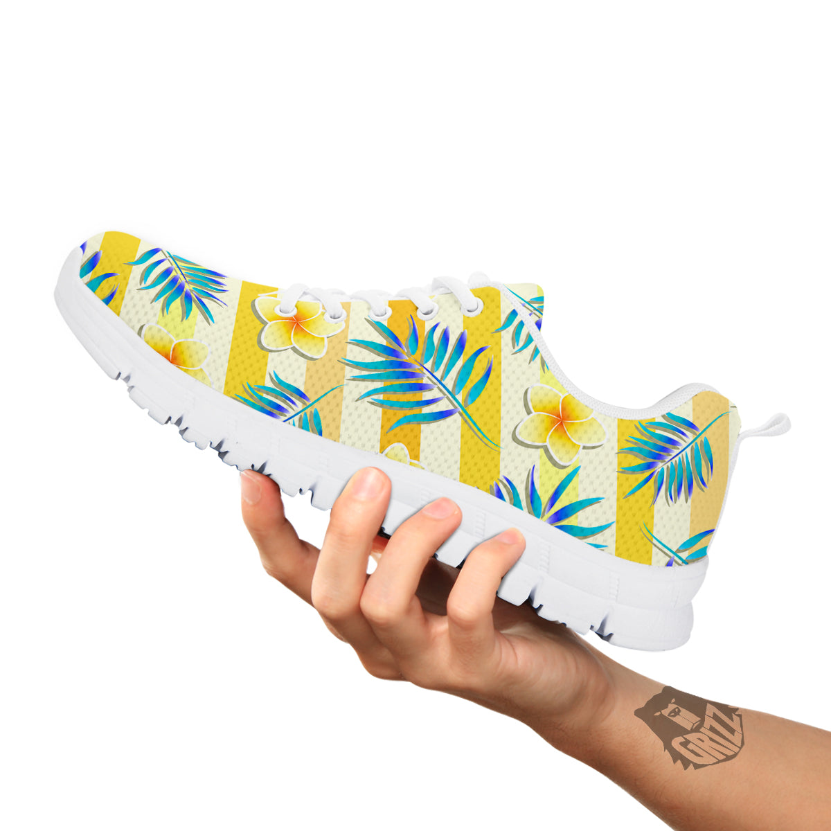Frangipani Yellow Print Pattern White Sneaker-grizzshop
