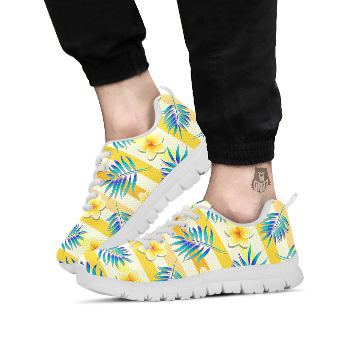 Frangipani Yellow Print Pattern White Sneaker-grizzshop