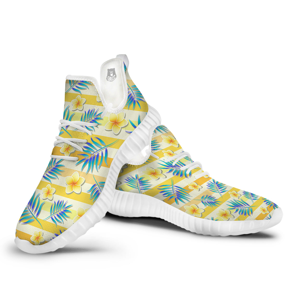 Frangipani Yellow Print Pattern White Walking Shoes-grizzshop