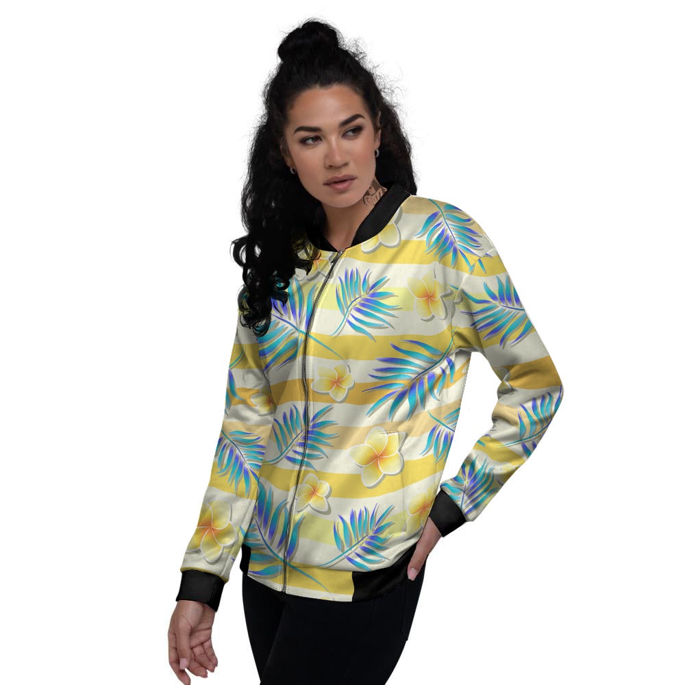 Frangipani Yellow Print Pattern Women's Bomber Jacket-grizzshop