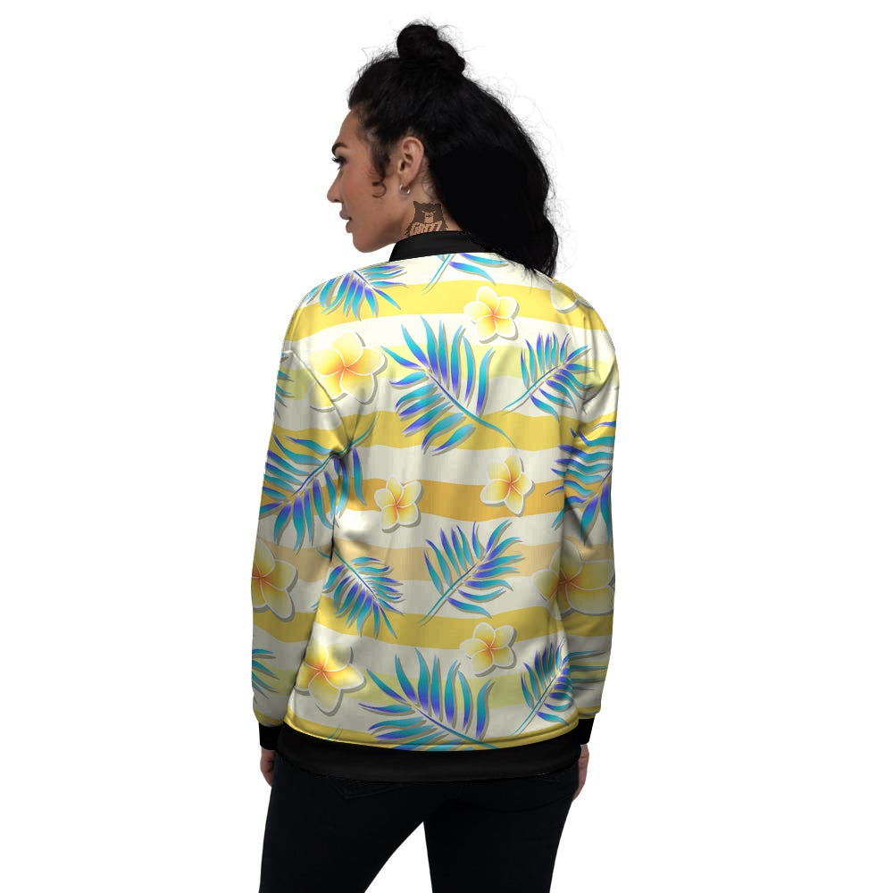 Frangipani Yellow Print Pattern Women's Bomber Jacket-grizzshop