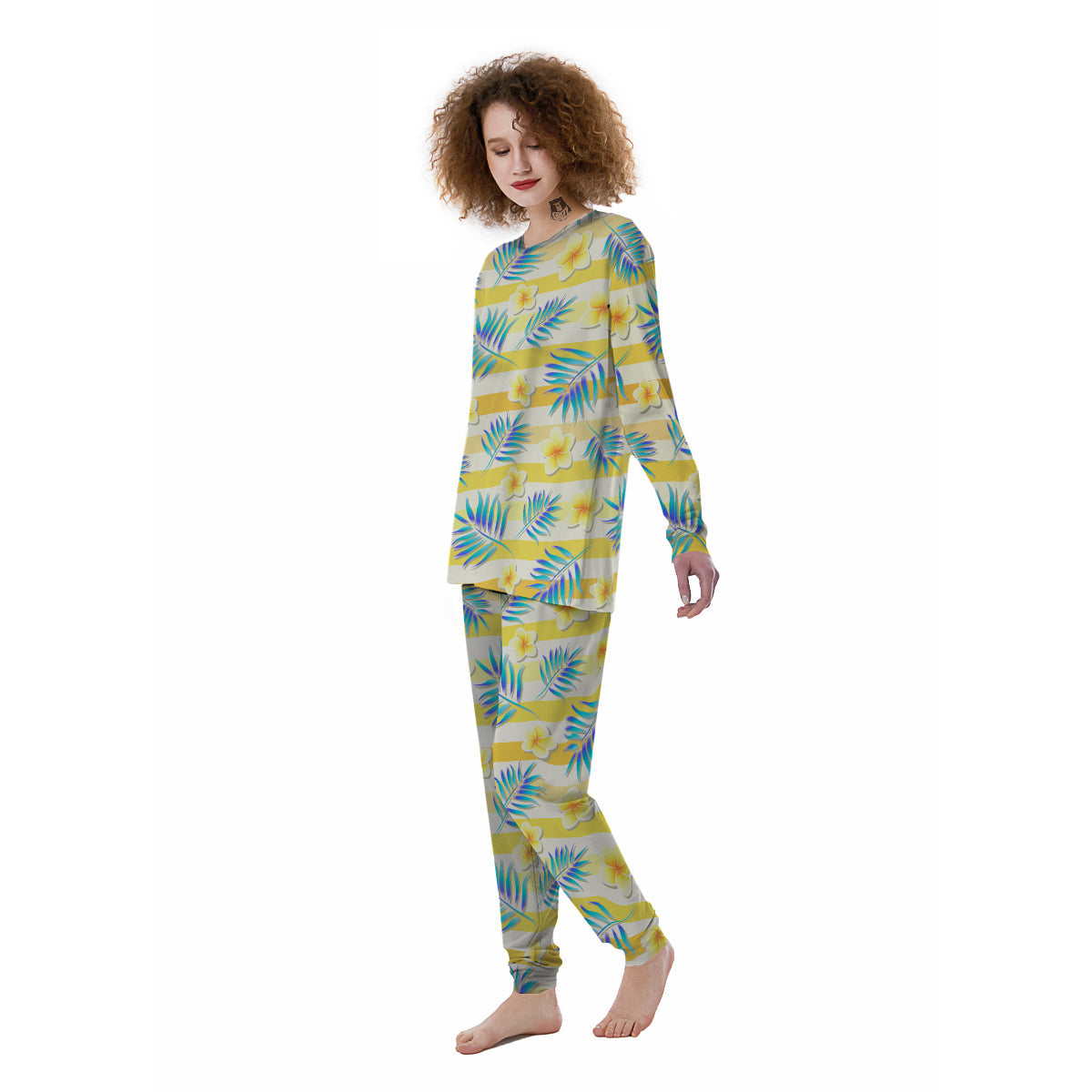 Frangipani Yellow Print Pattern Women's Pajamas-grizzshop