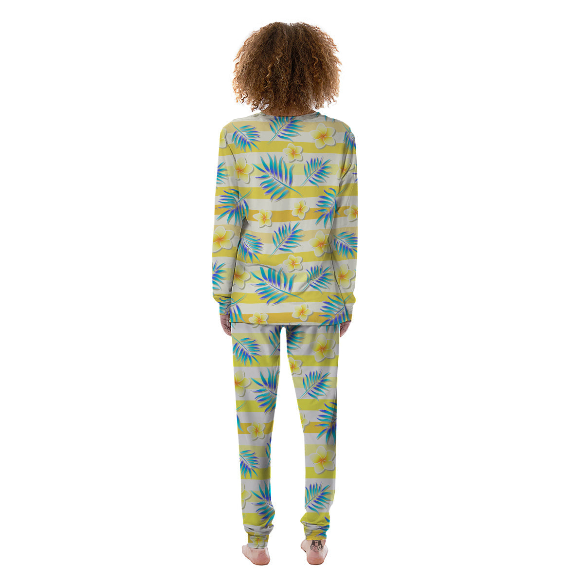 Frangipani Yellow Print Pattern Women's Pajamas-grizzshop