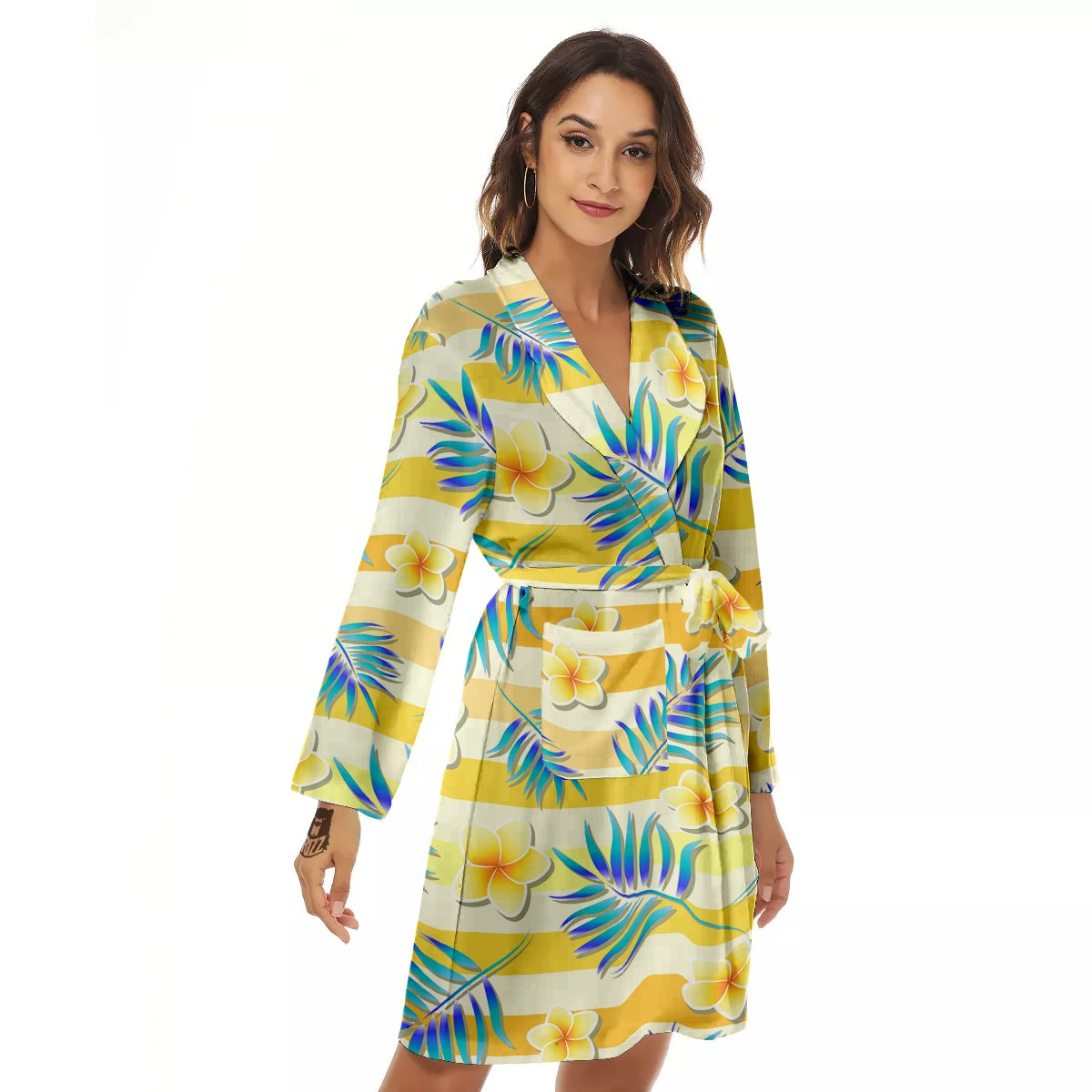Frangipani Yellow Print Pattern Women's Robe-grizzshop