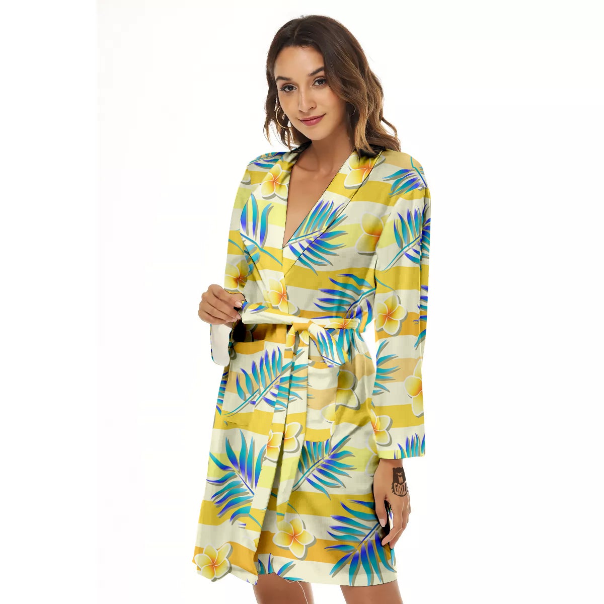 Frangipani Yellow Print Pattern Women's Robe-grizzshop