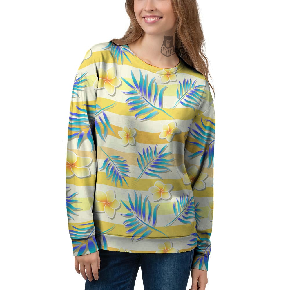 Frangipani Yellow Print Pattern Women's Sweatshirt-grizzshop