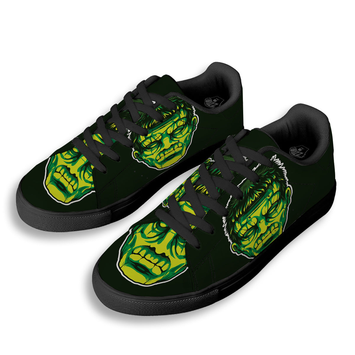 Frankenstein Cartoon Print Black Low Top Sneakers-grizzshop