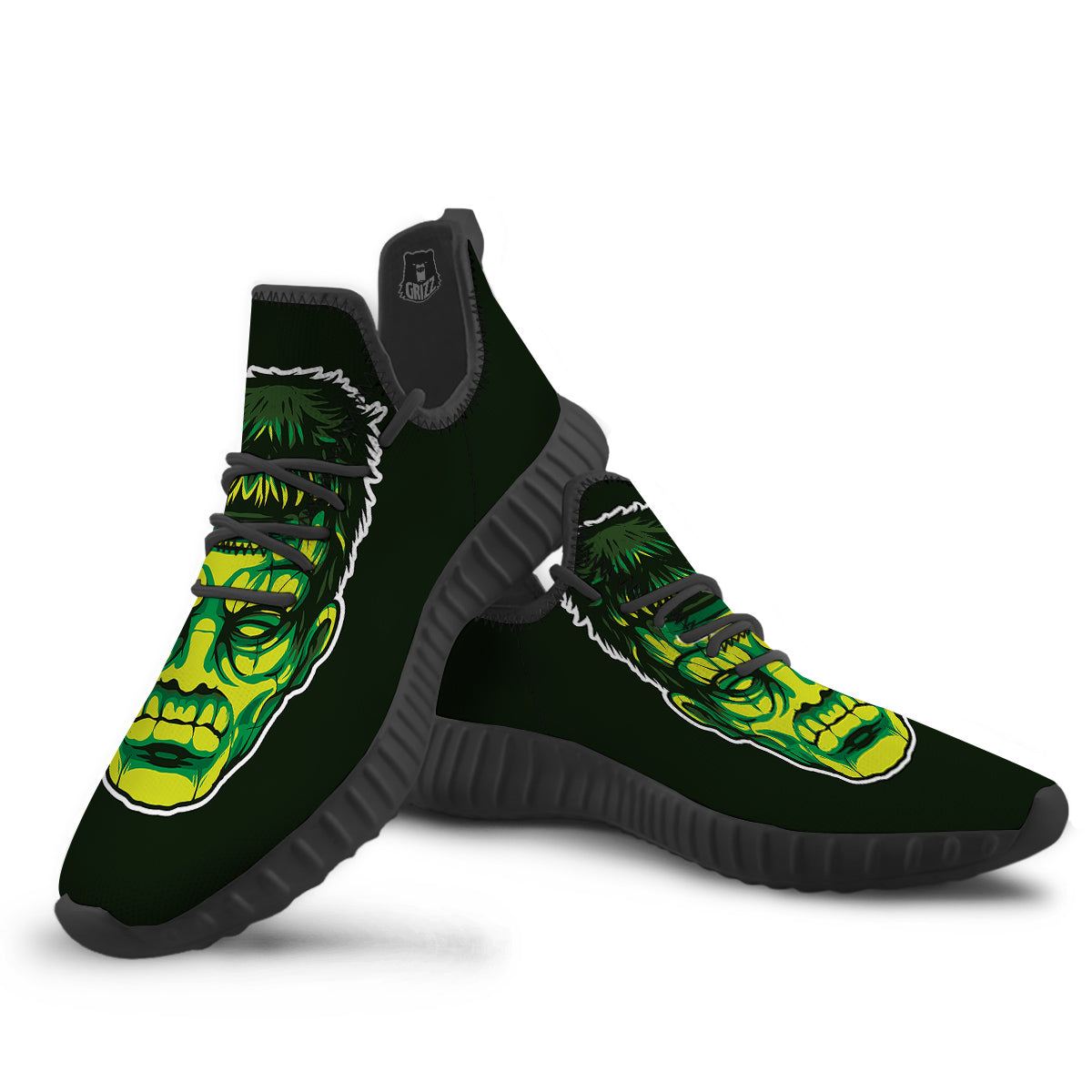 Frankenstein Cartoon Print Black Walking Shoes-grizzshop