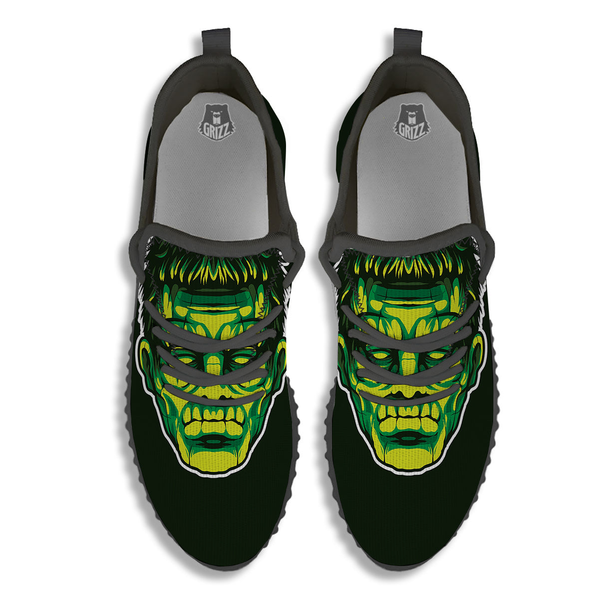 Frankenstein Cartoon Print Black Walking Shoes-grizzshop