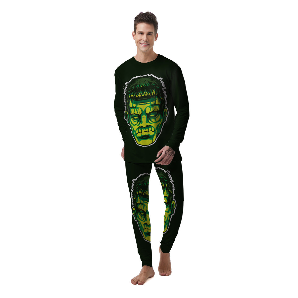 Frankenstein Cartoon Print Men's Pajamas-grizzshop