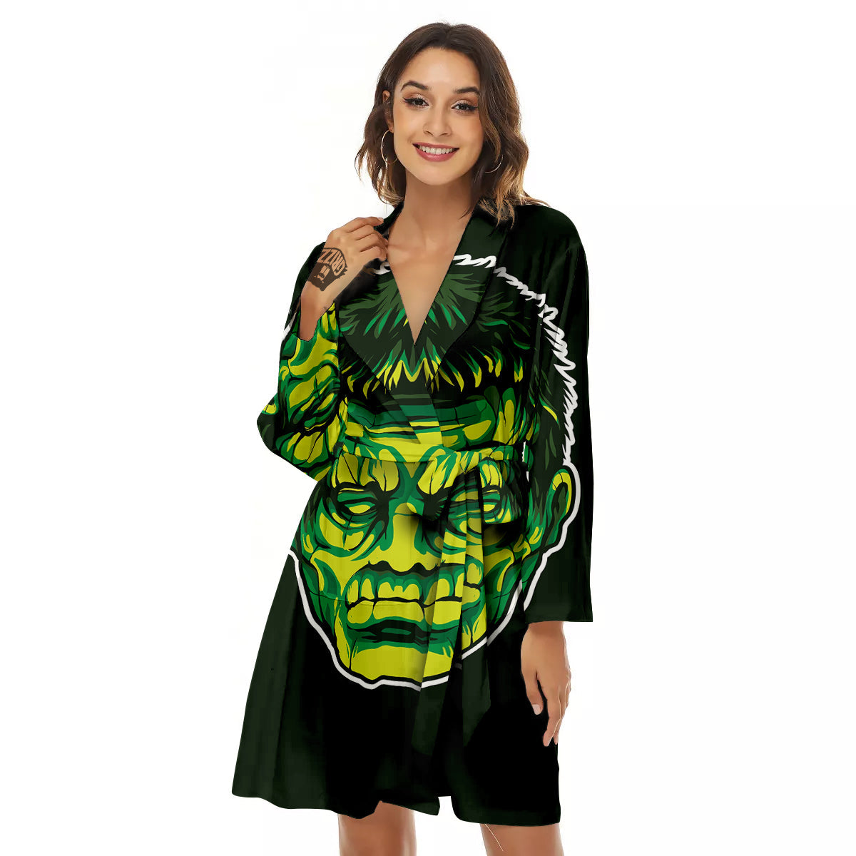 Frankenstein Cartoon Print Women's Robe-grizzshop