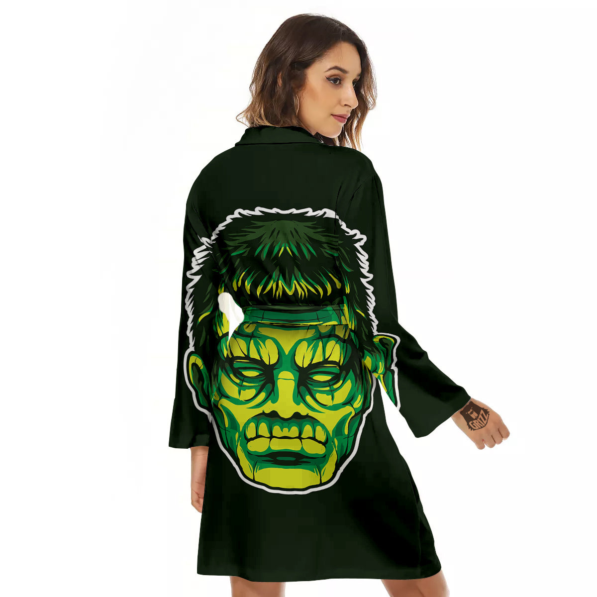Frankenstein Cartoon Print Women's Robe-grizzshop
