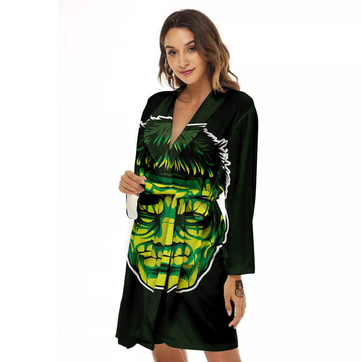 Frankenstein Cartoon Print Women's Robe-grizzshop
